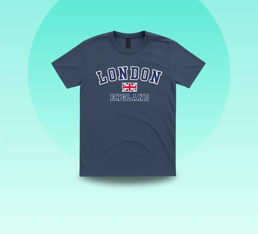 Navy graphic T shirt on teal background