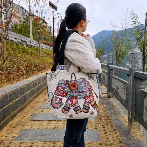 Women’s “Elephant Hong Kong” Embroidered Canvas Tote